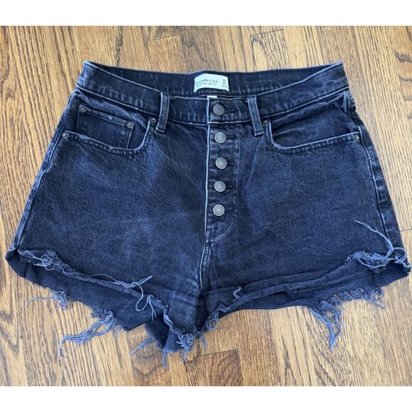 Abercrombie and Fitch Size 10/30 Black Denim "Ultra High Rise Mom Short" - Picture 1 of 6